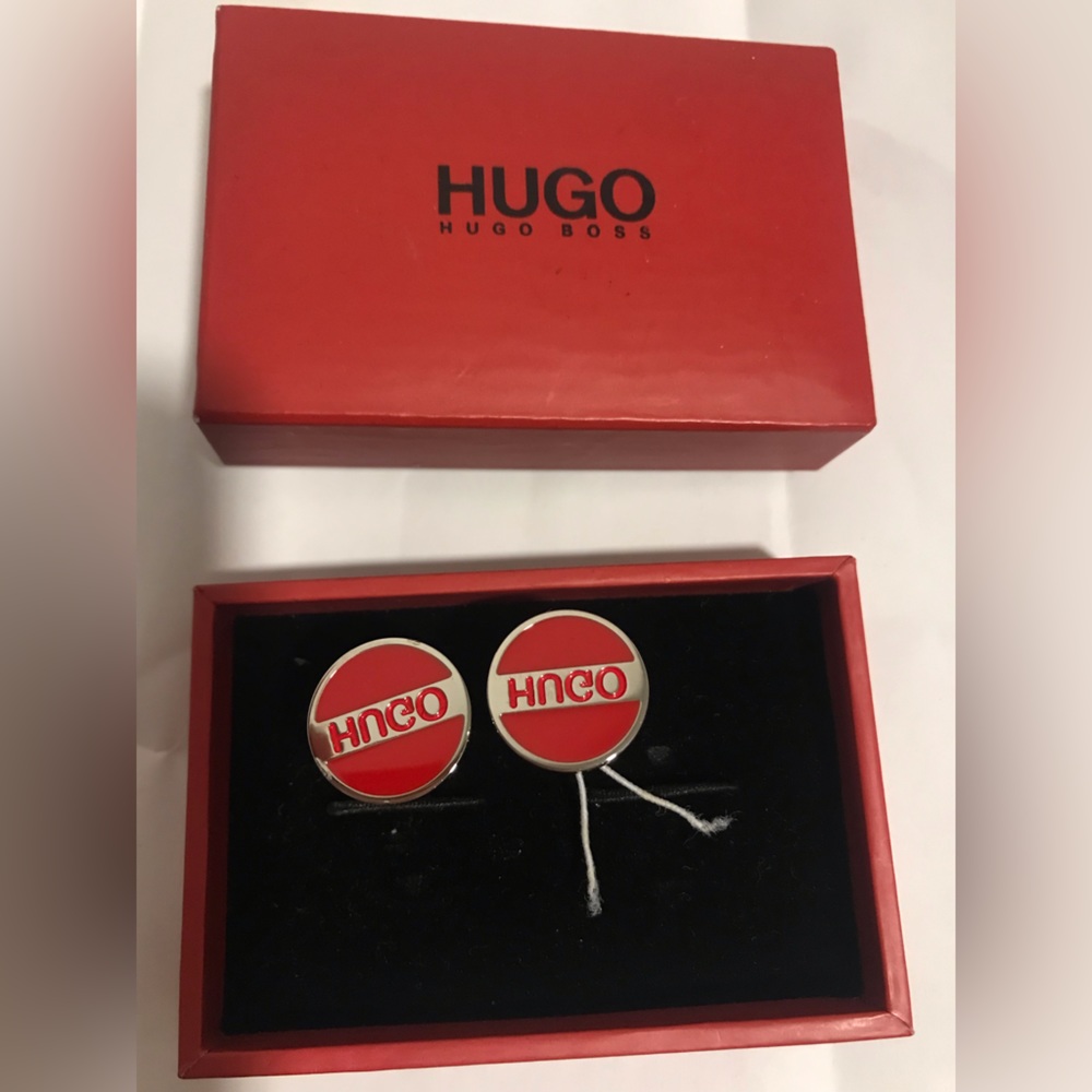 HUGO Hugo Boss Red Round Enamel Cufflinks Round